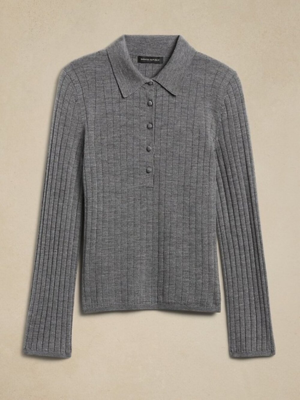 Banana Republic Gray Merino Wool Ribbed Sweater Size M - Picture 2 of 9